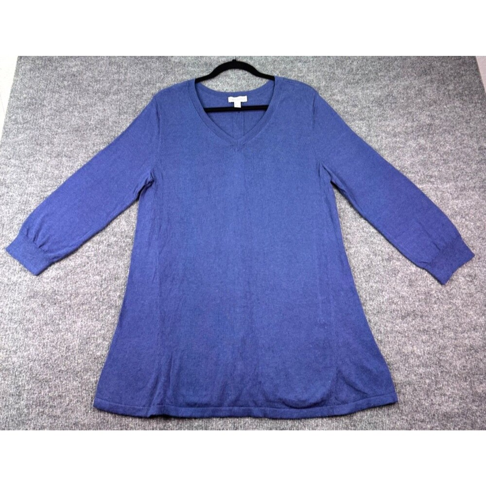 Susan Graver Modern Essentials 3/4 Sleeve V Neck Tunic Size M Blue Back Buttons